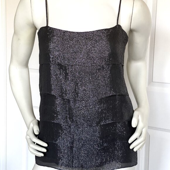 NILI LOTAN SILK METALLIC SILVER LAYERED SLEEVELESS TOP SIZE: S - Picture 1 of 8